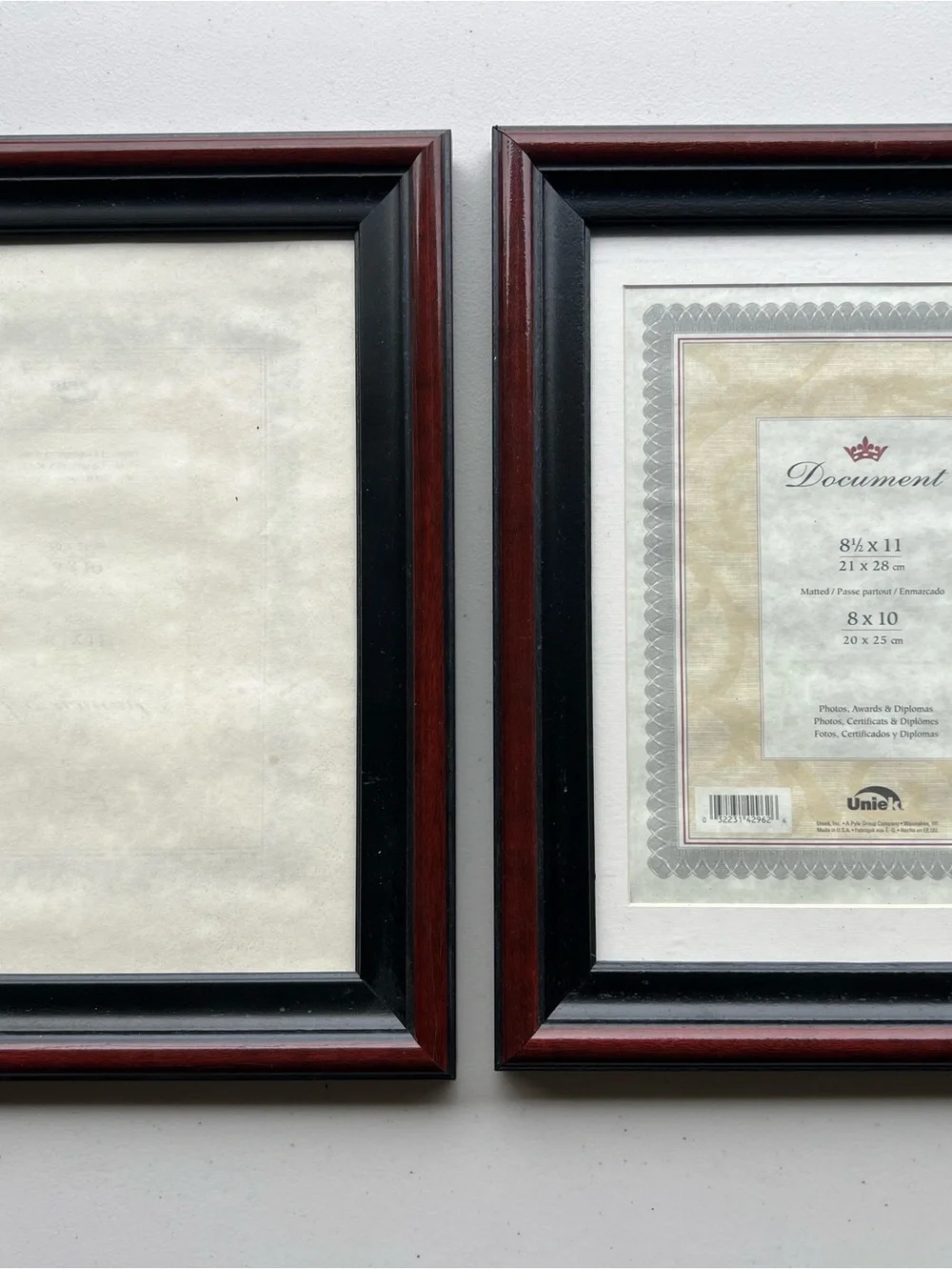 Black and Mahogany Wood Document/Diploma Frames
